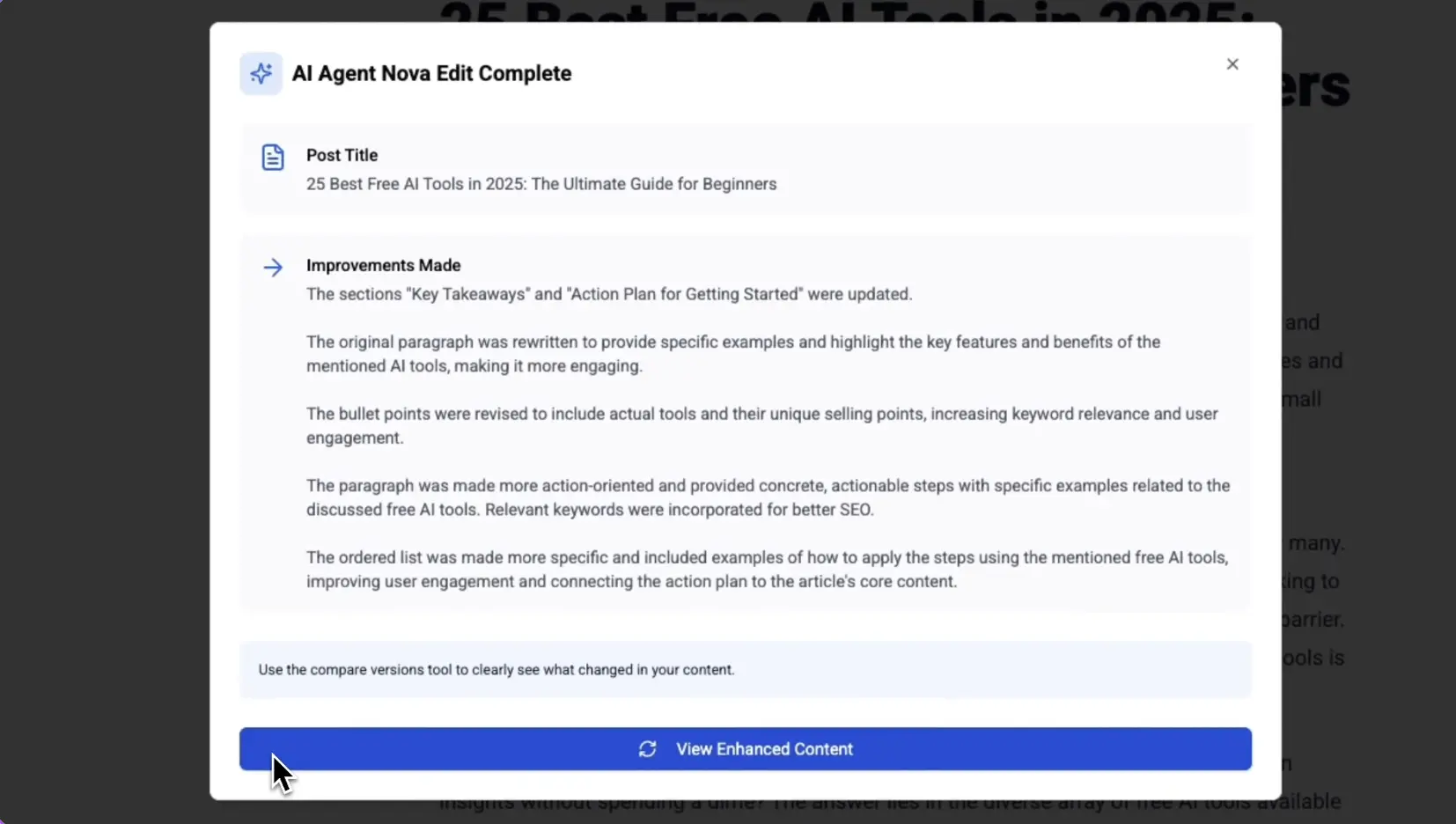 Nova AI Agent WordPress content refresh feature demonstration video preview