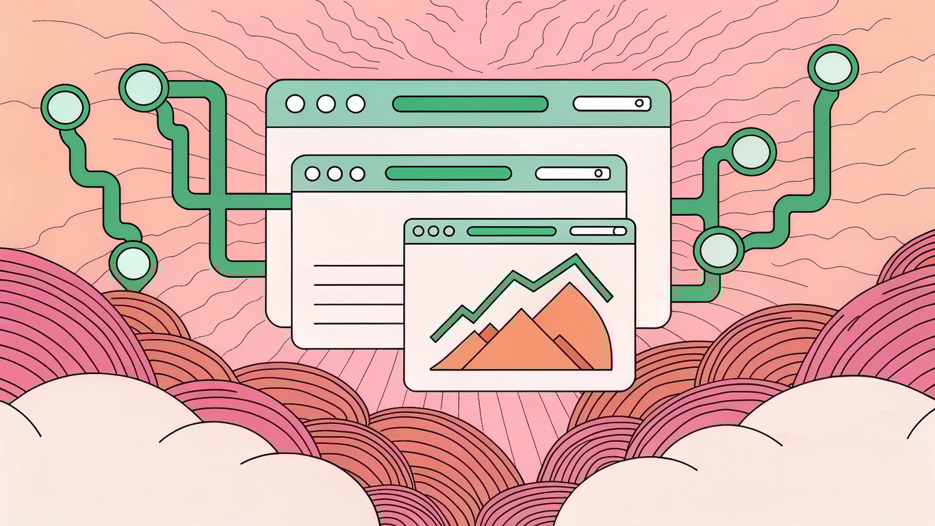 A futuristic interface with glowing blue lines and nodes, representing AI, seamlessly integrated with a search bar and rising analytics chart, set against a dynamic gradient background, symbolizing the balance between AI and SEO optimization in content creation.