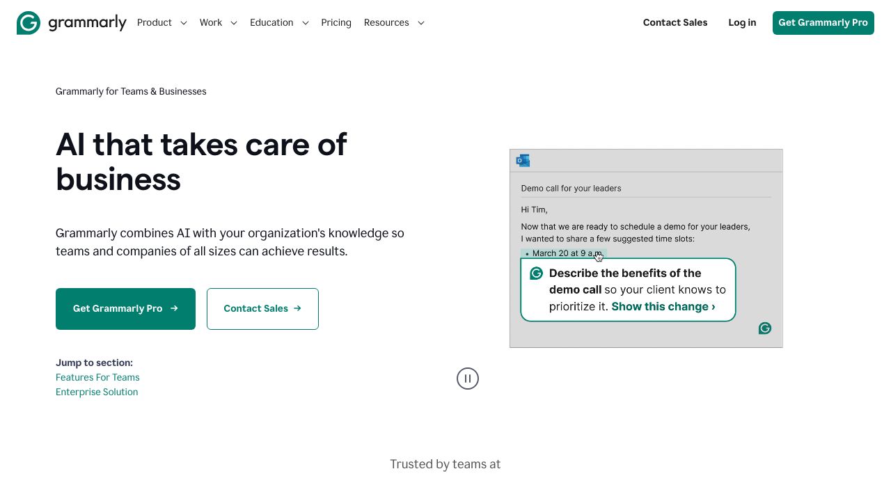 Grammarly Business dashboard showing team writing analytics and style guide options