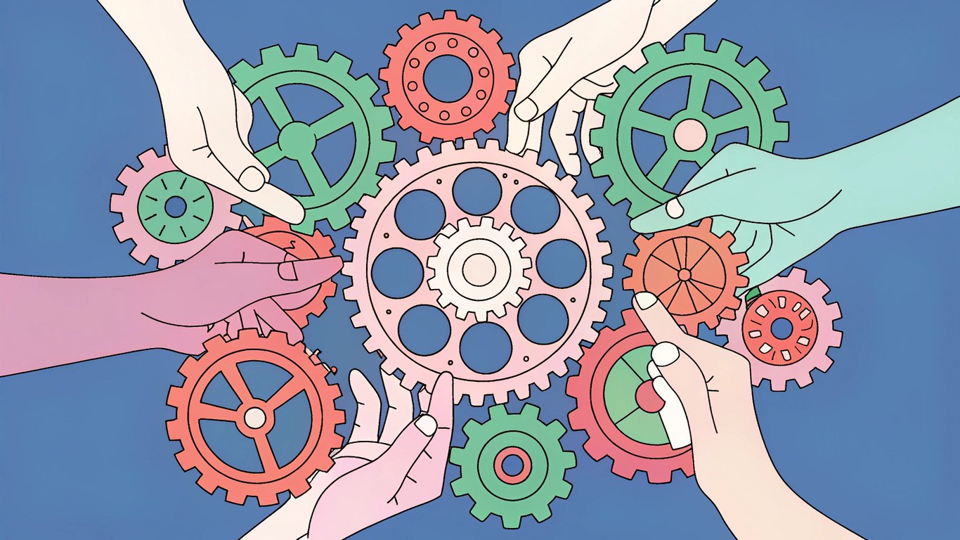 Interconnected gears representing smooth content workflow