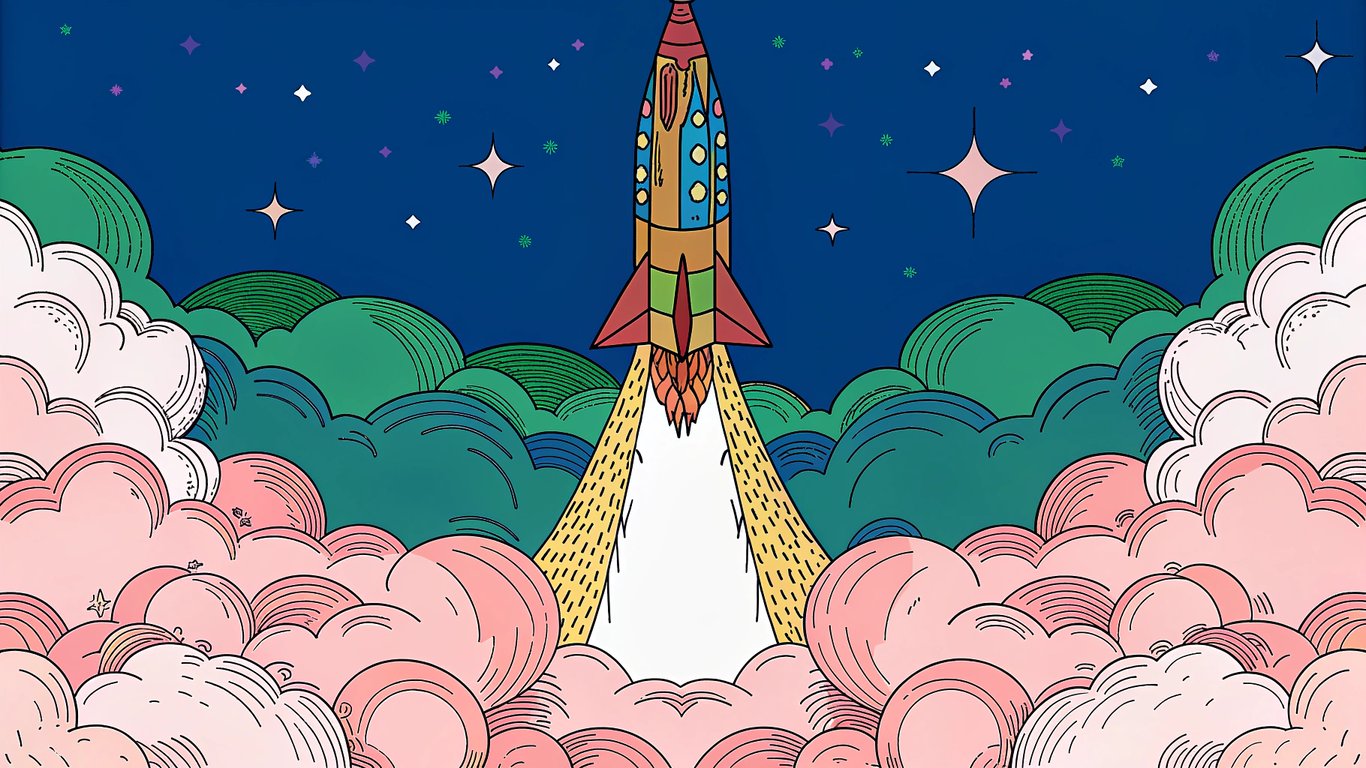 Rocket launching with content pieces trailing behind