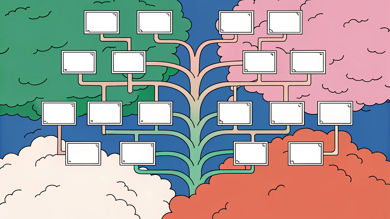 Branching tree representing different AI writing workflows