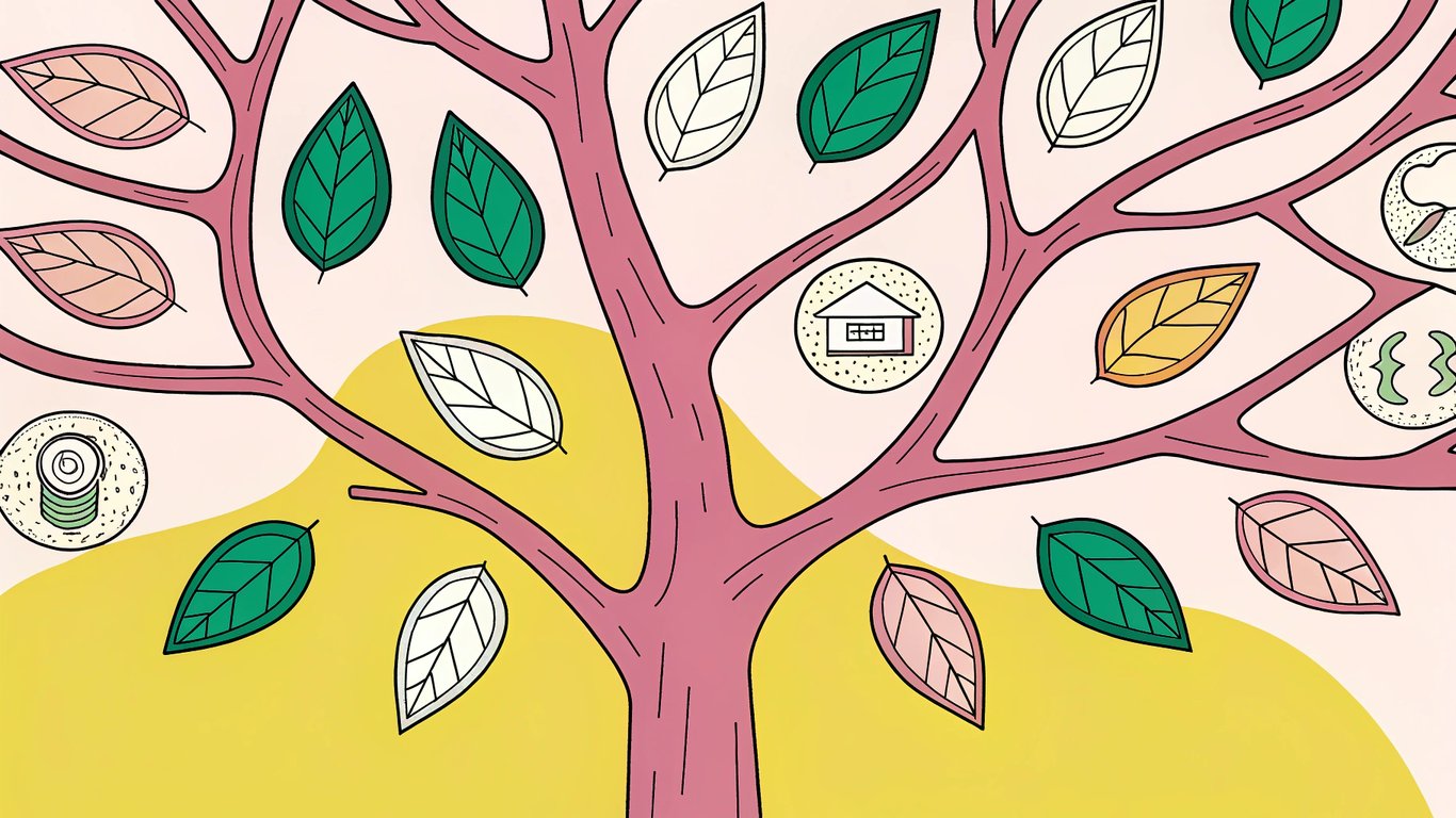 Tree with branches representing keywords and related terms.
