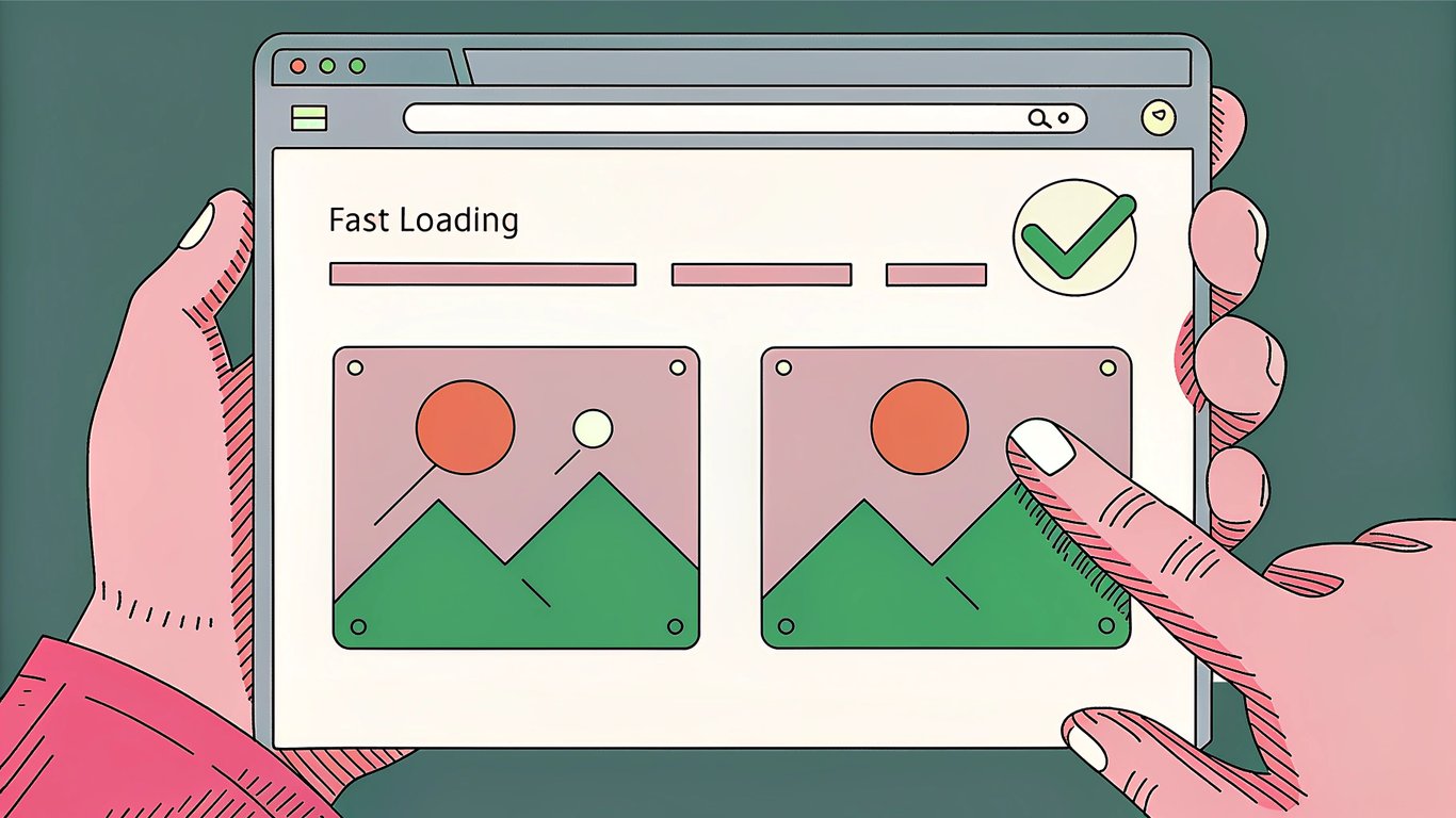 Fast-loading webpage with a green checkmark.