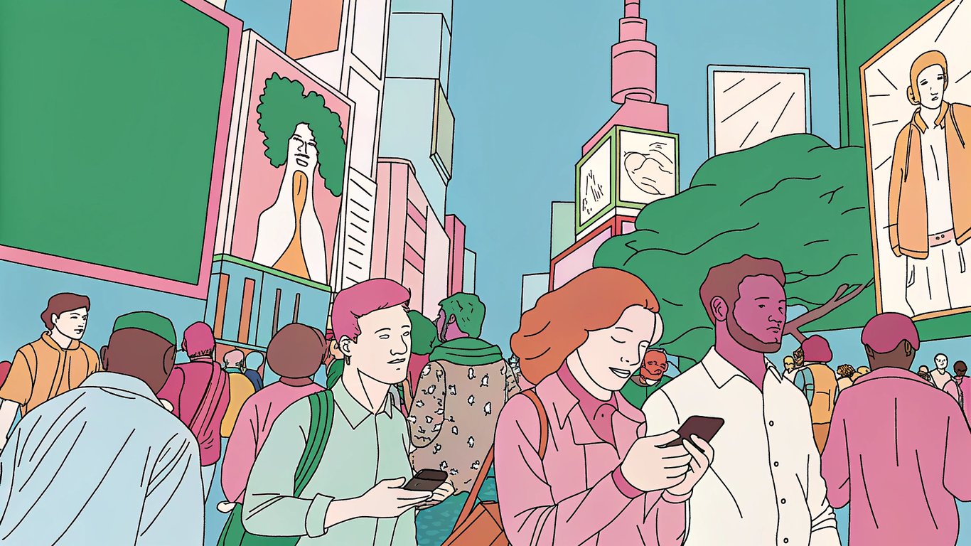 Metaphorical illustration of a crowded digital landscape