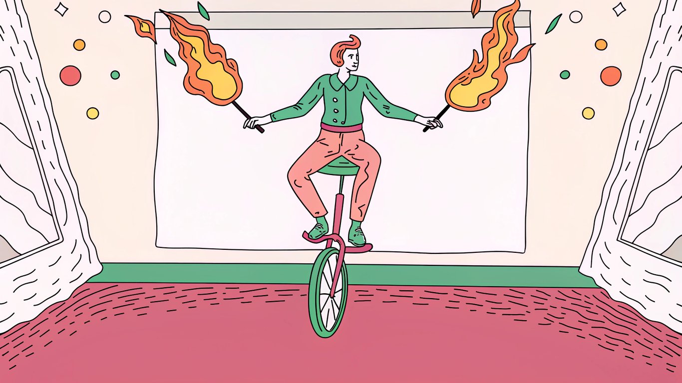Metaphorical illustration of juggling multiple tasks while blogging.