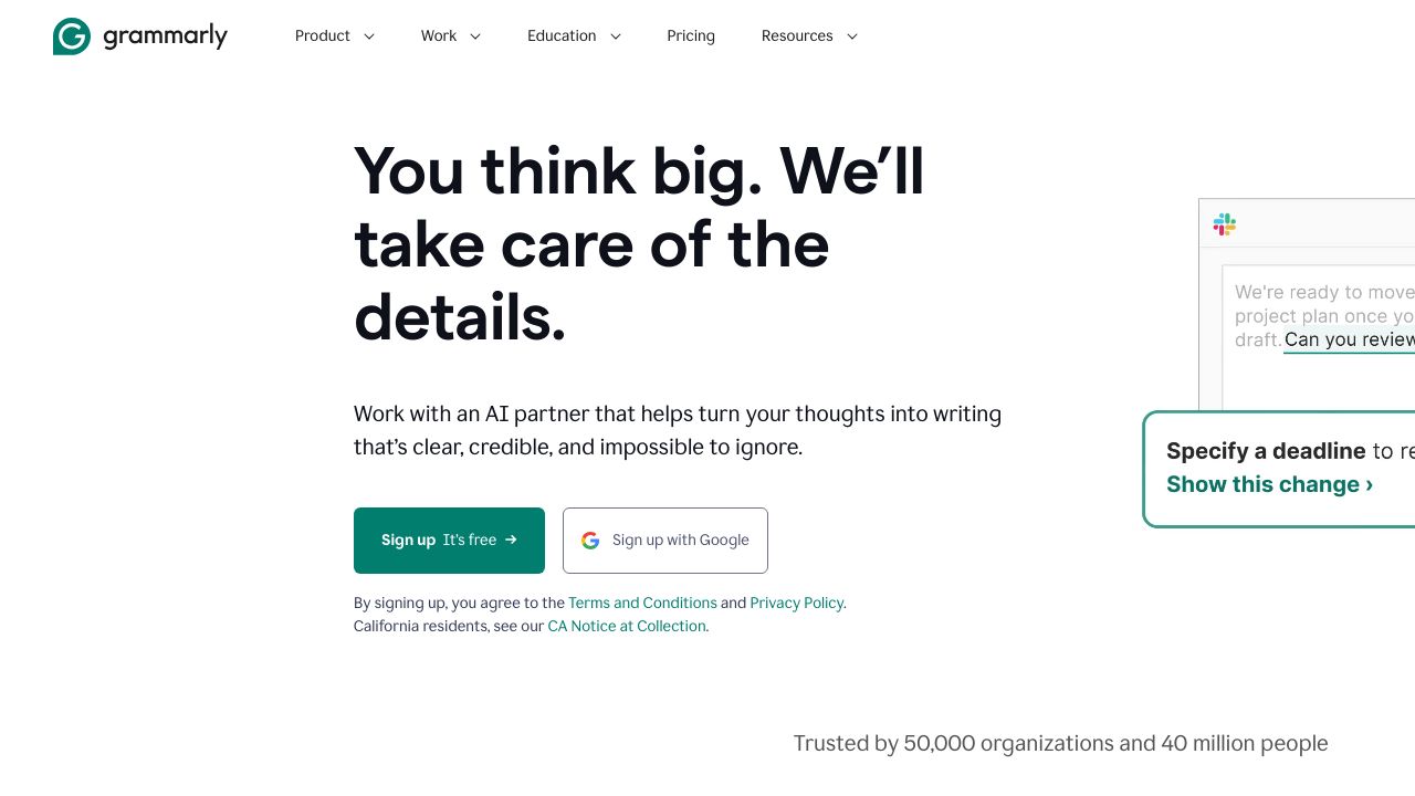 Grammarly website screenshot