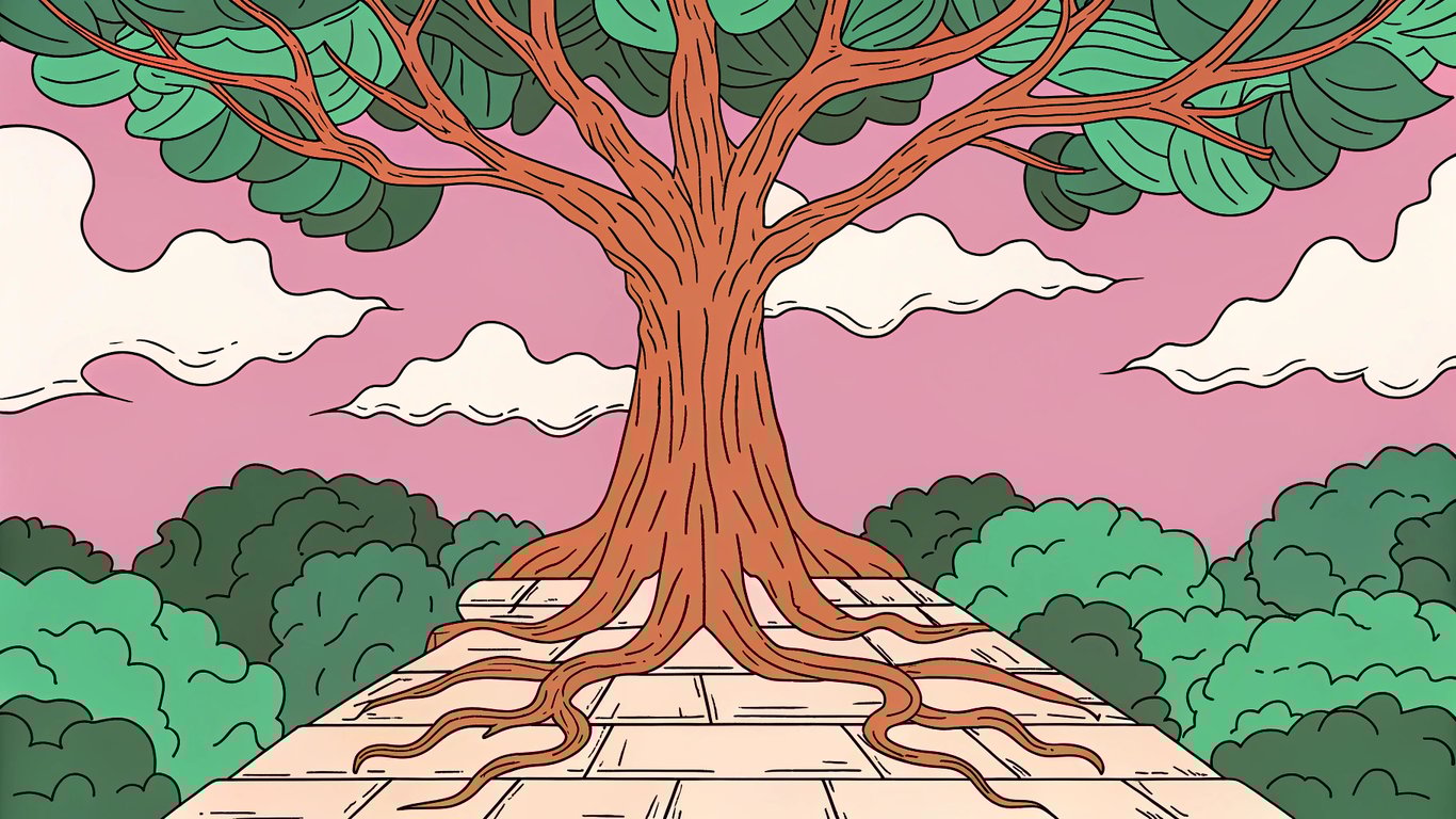 Illustration of a strong tree with deep roots