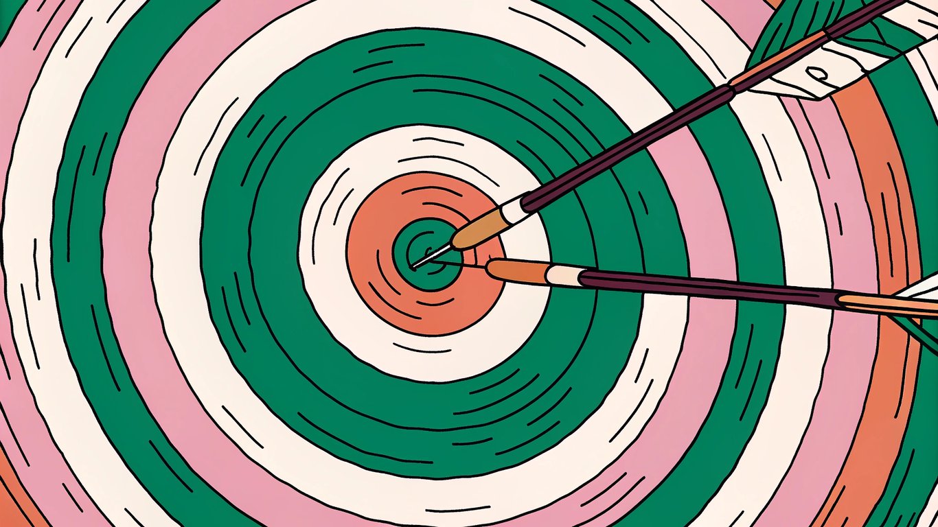 Bullseye target with arrows hitting the center