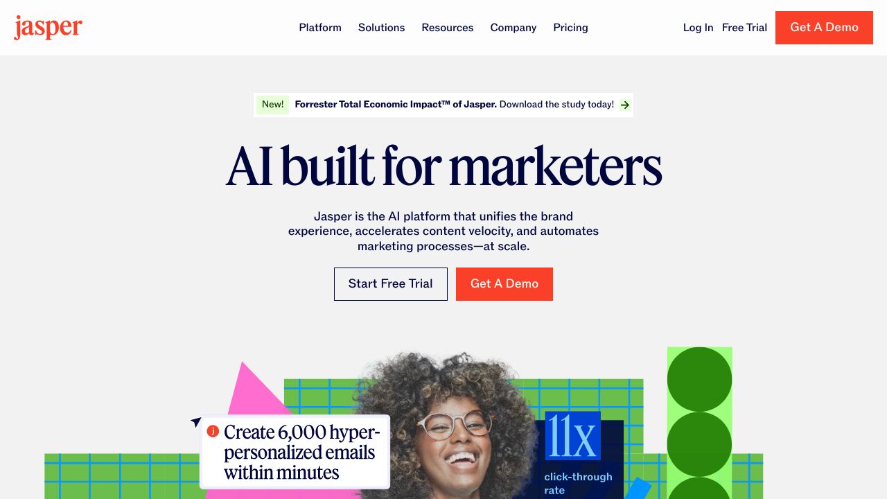 Screenshot of the Jasper.ai homepage