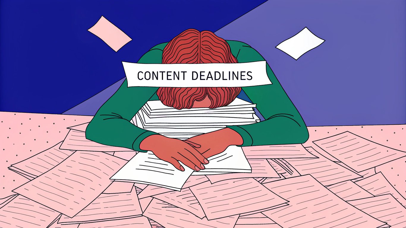 Metaphorical illustration of content creators overwhelmed by deadlines