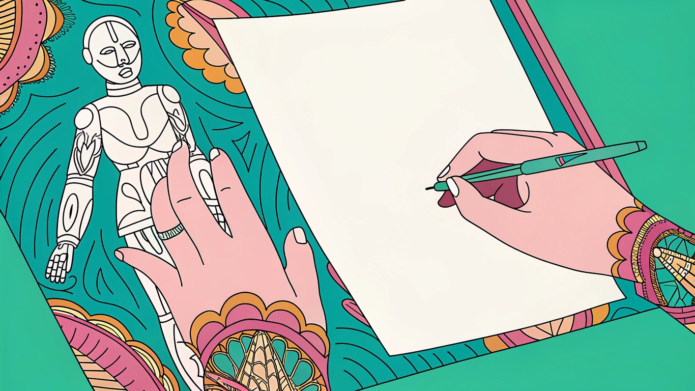 Human hand adding unique details to AI-generated content