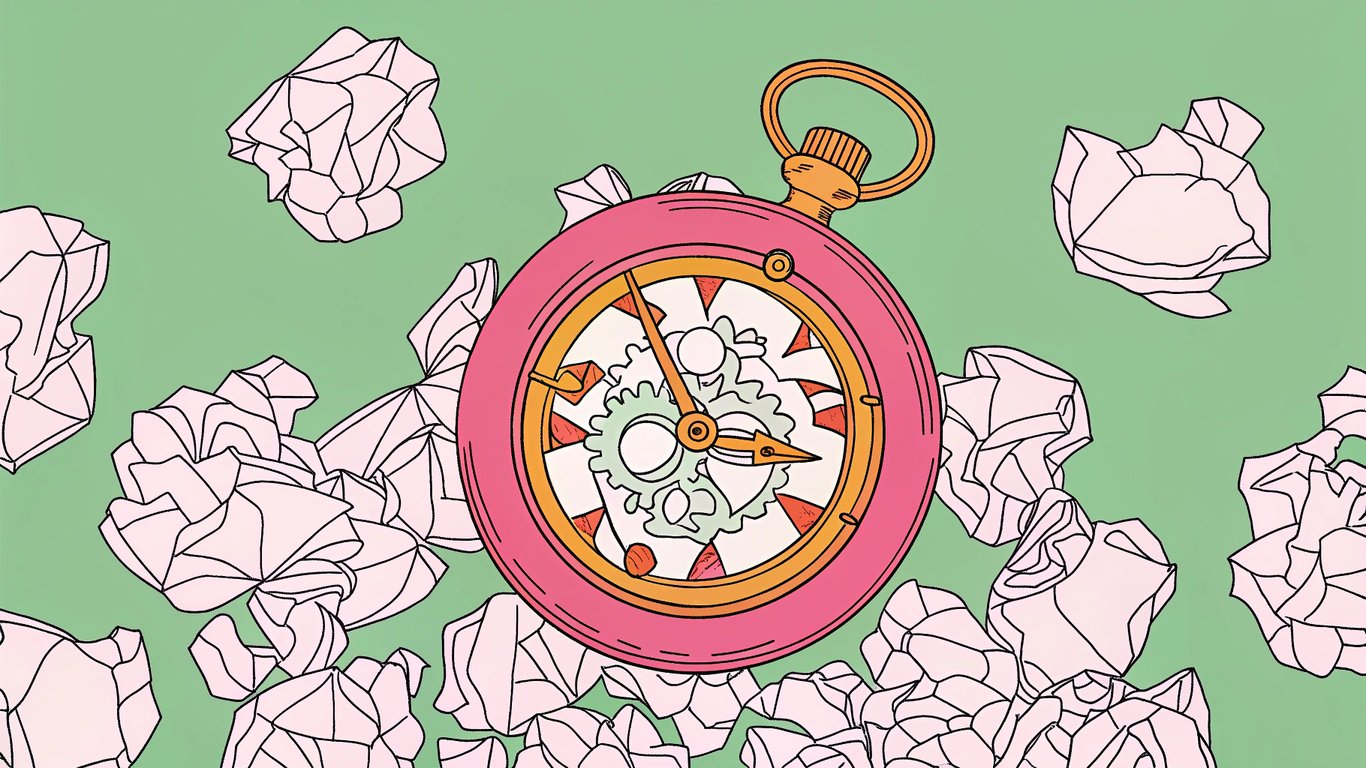 Stopwatch and crumpled paper illustrating time-saving with AI.