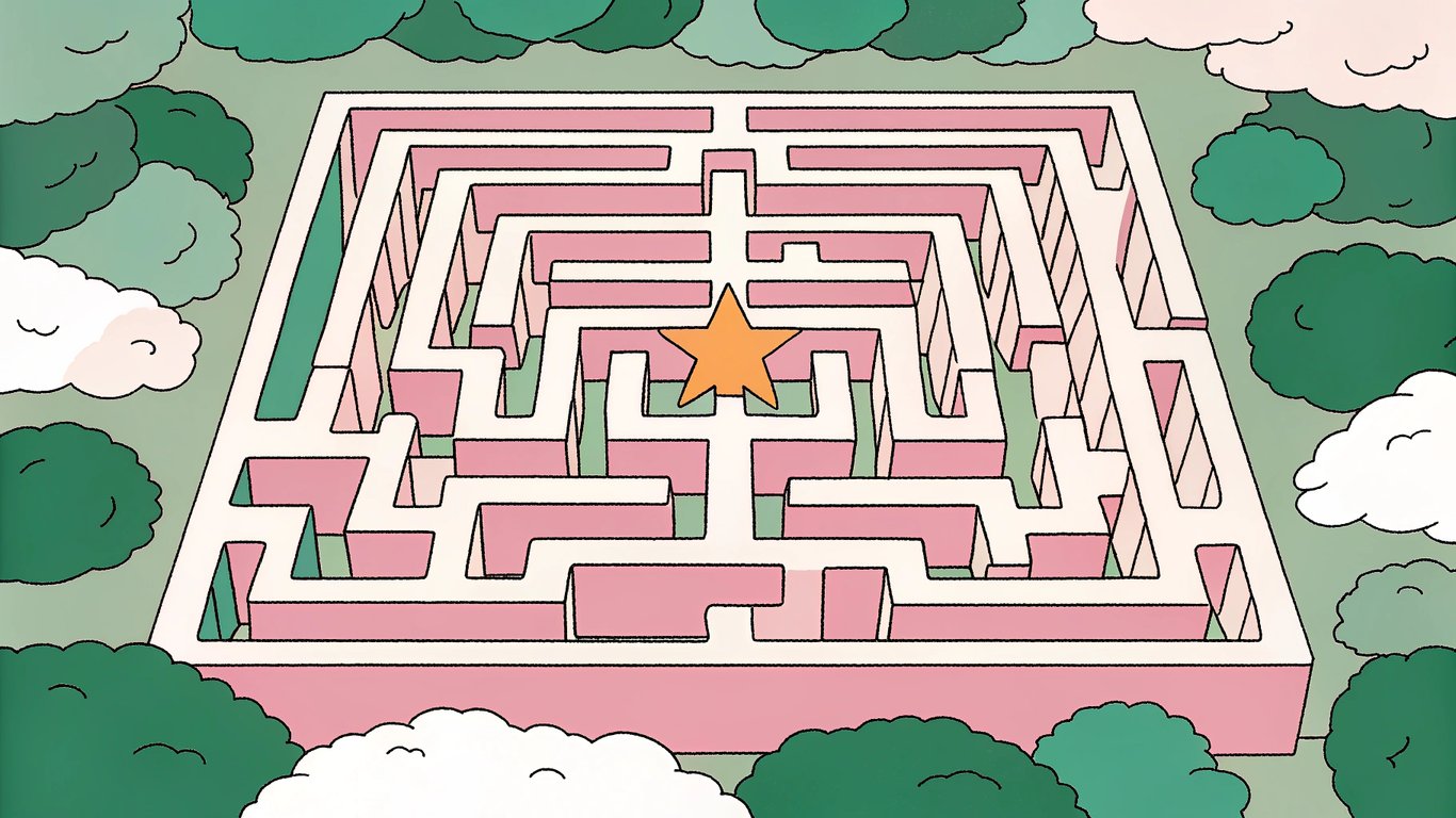Metaphorical maze leading to a star, illustrating the challenges and rewards of SEO.