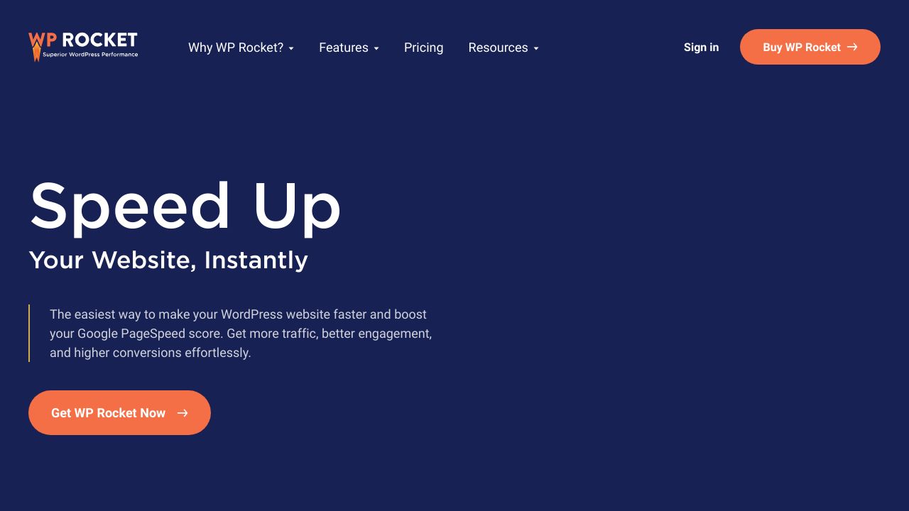 WP Rocket plugin website homepage.