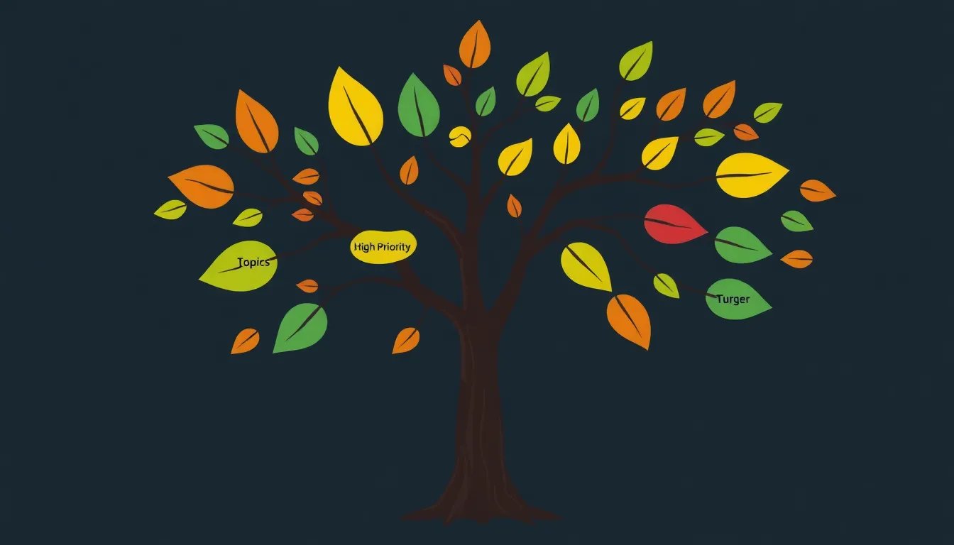 Tree diagram illustrating topic prioritization based on audience intent