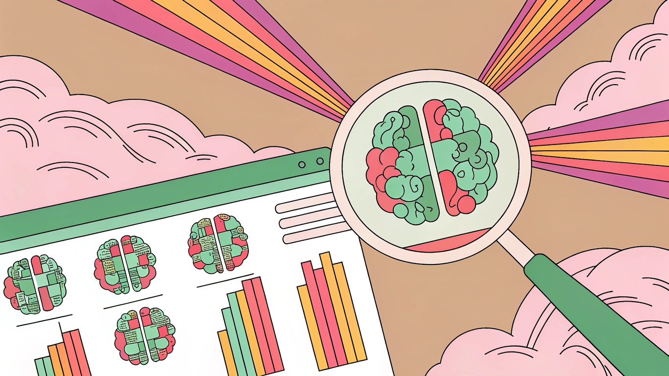 A futuristic scene with glowing AI brain networks, magnifying glass over a WordPress dashboard, and vibrant data streams, all set against a dark gradient background with dynamic lines symbolizing efficiency and technology.