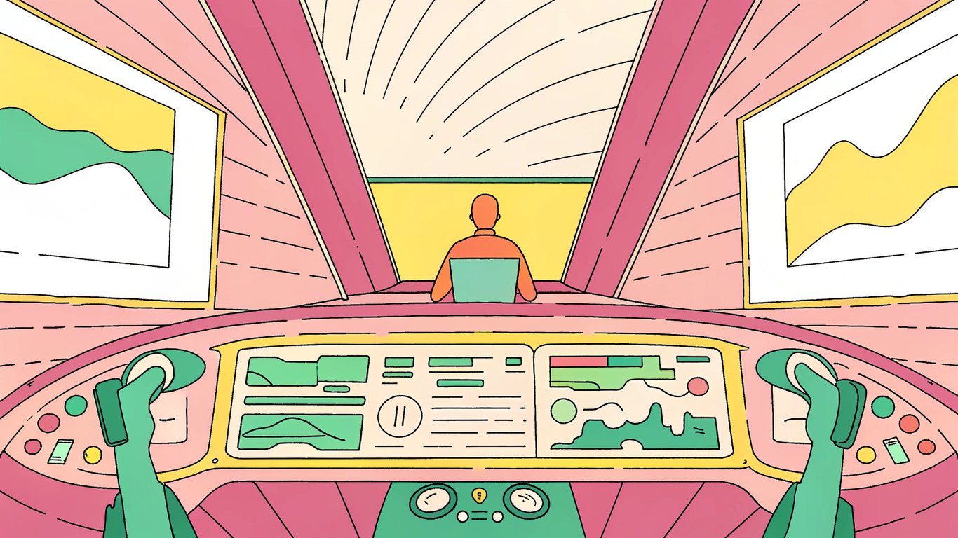 A futuristic dashboard with glowing data lines and analytics, a WordPress interface in the background, and a subtle blogger silhouette working on a laptop, set in a modern, dynamic room with a sense of innovation and efficiency.