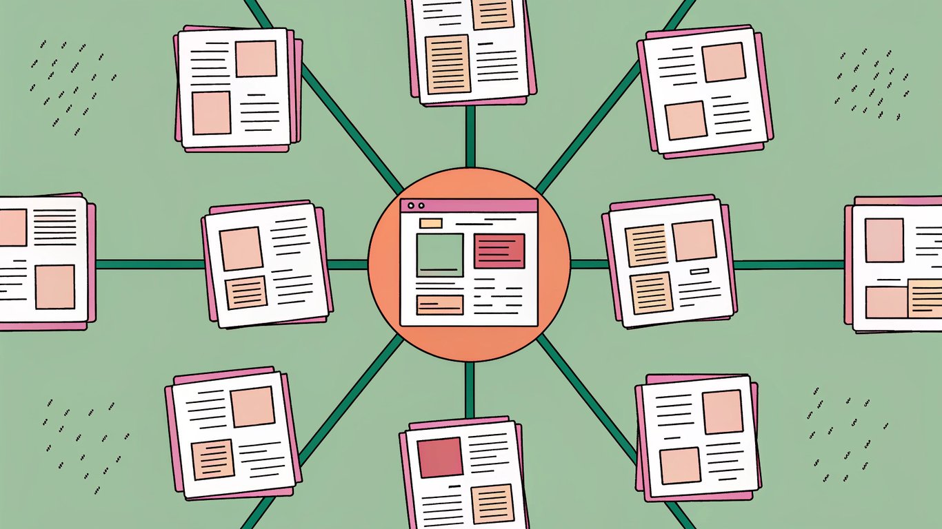 Diagram showing a central content pillar page linked to multiple supporting topic cluster articles.