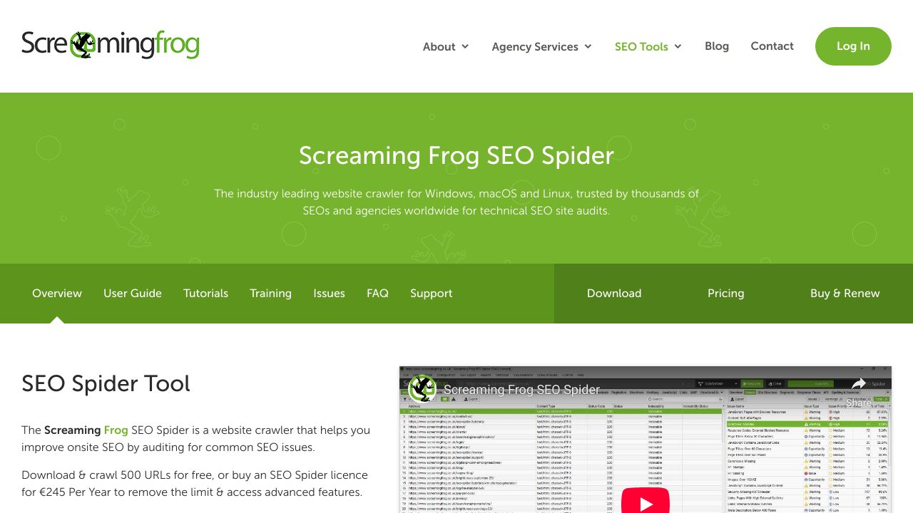 Screaming Frog SEO Spider tool interface