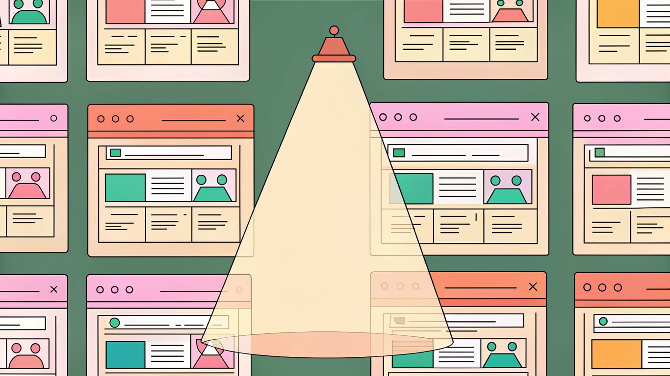 Spotlight on a search result snippet, representing high click-through rate and improved ranking.