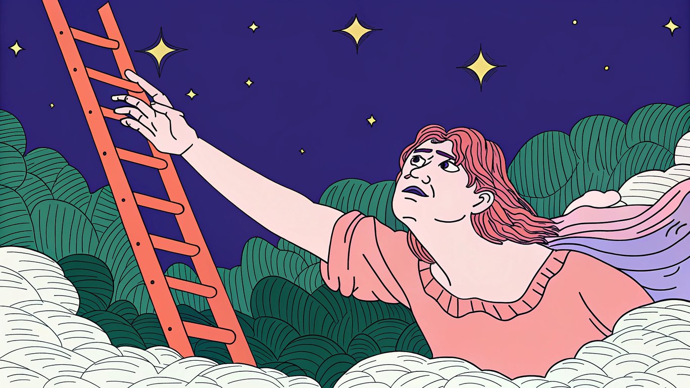 Illustration of a person making an exaggerated promise, with a broken ladder symbolizing unrealistic guarantees in SEO.