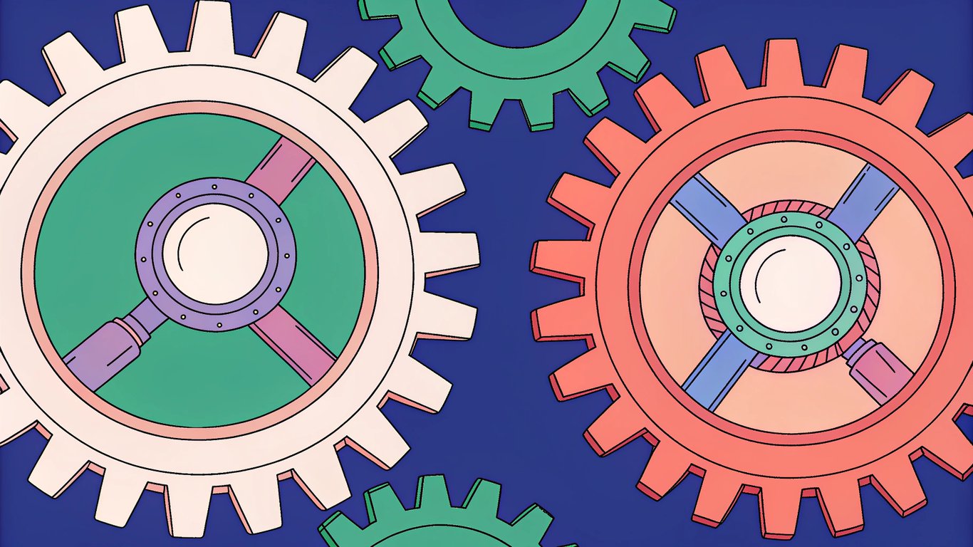 Illustration of two interlocking gears, symbolizing the intersection of technical website management and search optimization strategy.
