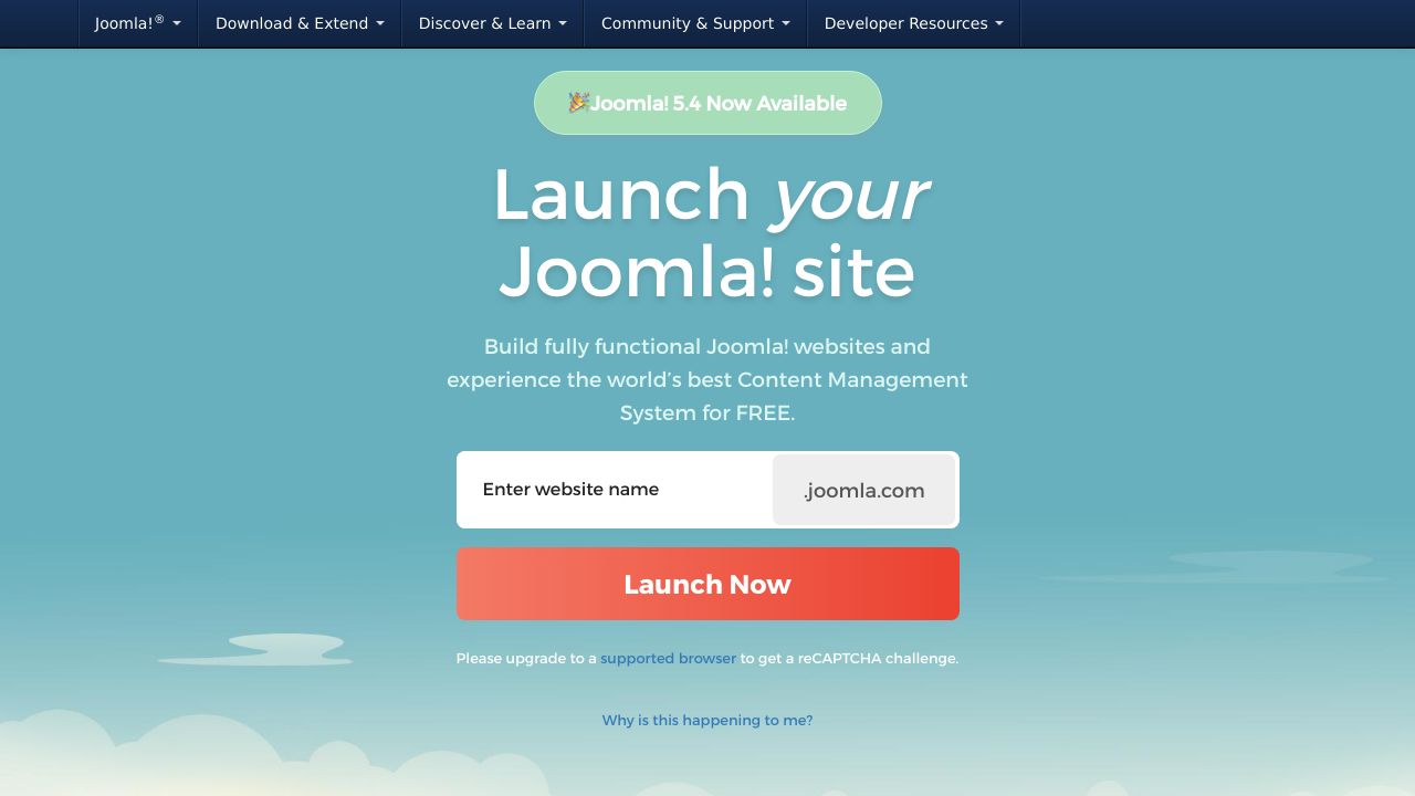 Screenshot of https://launch.joomla.org/