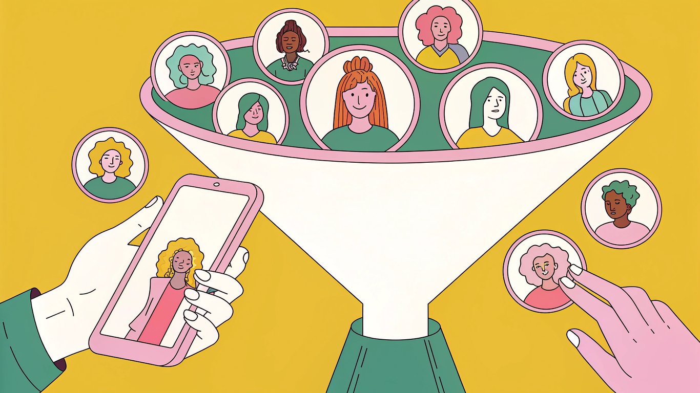 Illustration of an AI-driven content funnel showing personalized user journeys.