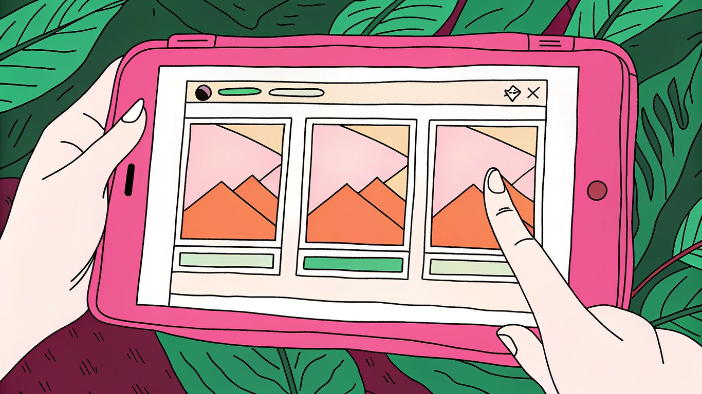 Illustration of a mobile device displaying a high-performance website, with visual elements representing LCP, INP, and CLS