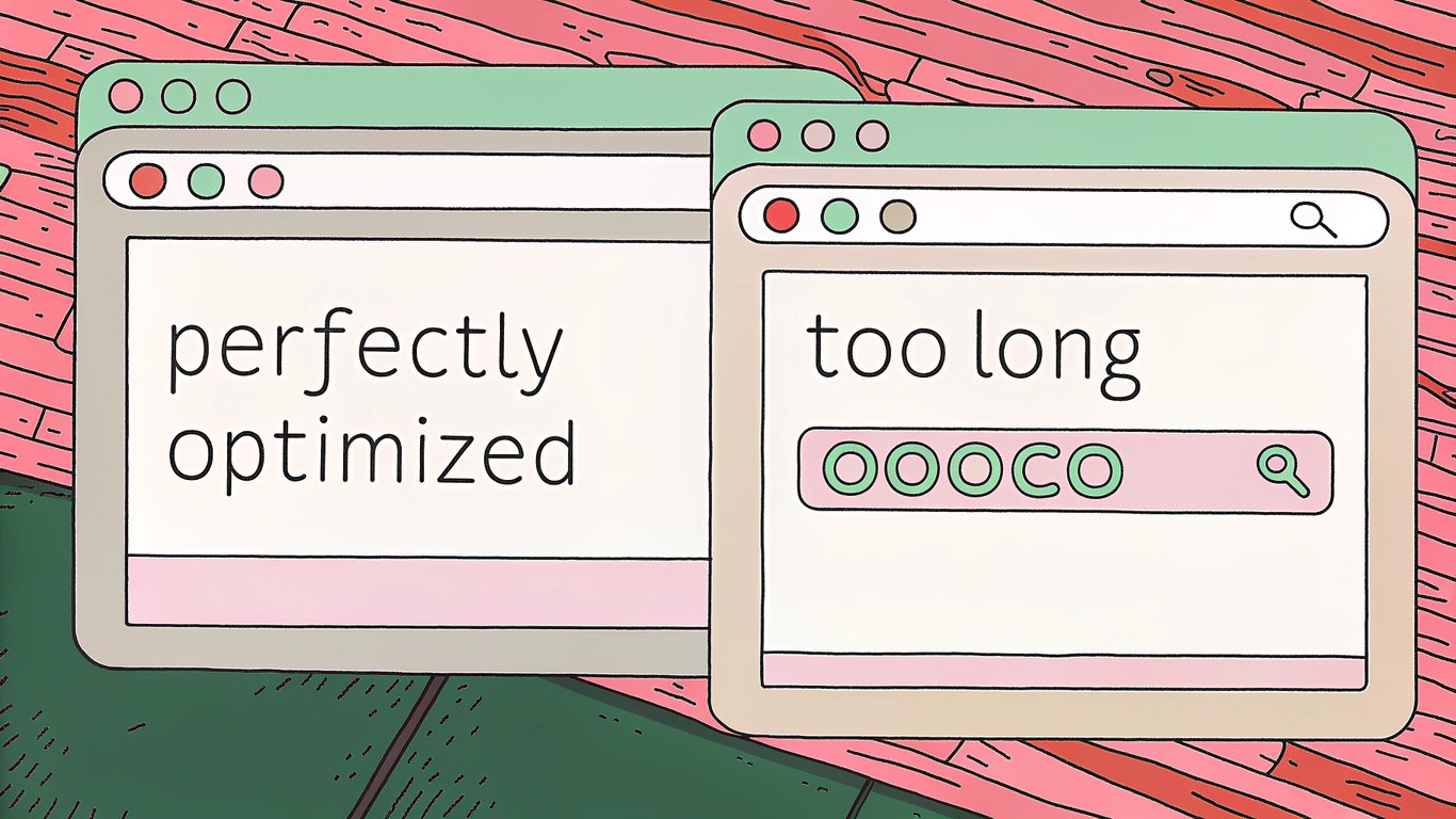 Illustration showing an SEO title truncated with an ellipsis in search results due to excessive length, contrasted with an optimally sized title.