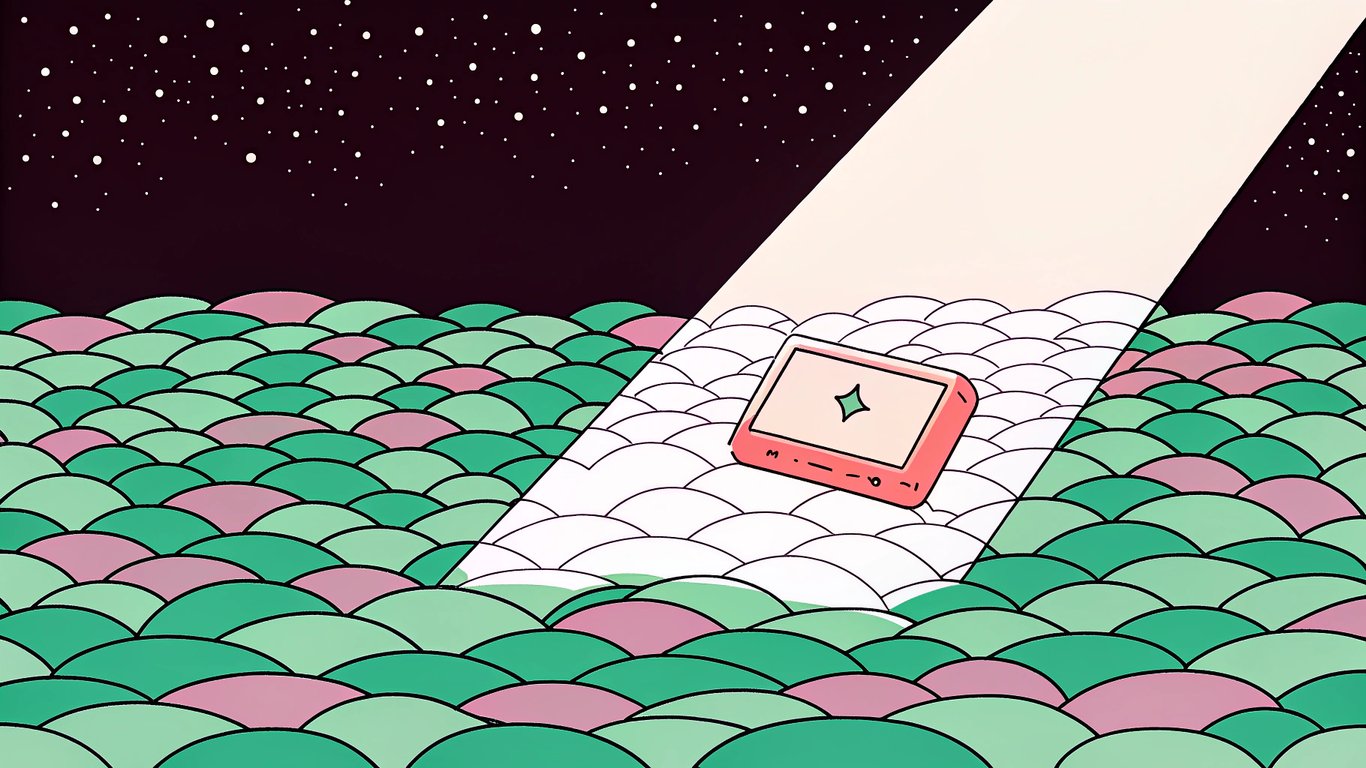 An unlit website icon lost in a dark digital ocean, symbolizing an invisible website struggling to be found by search engines.