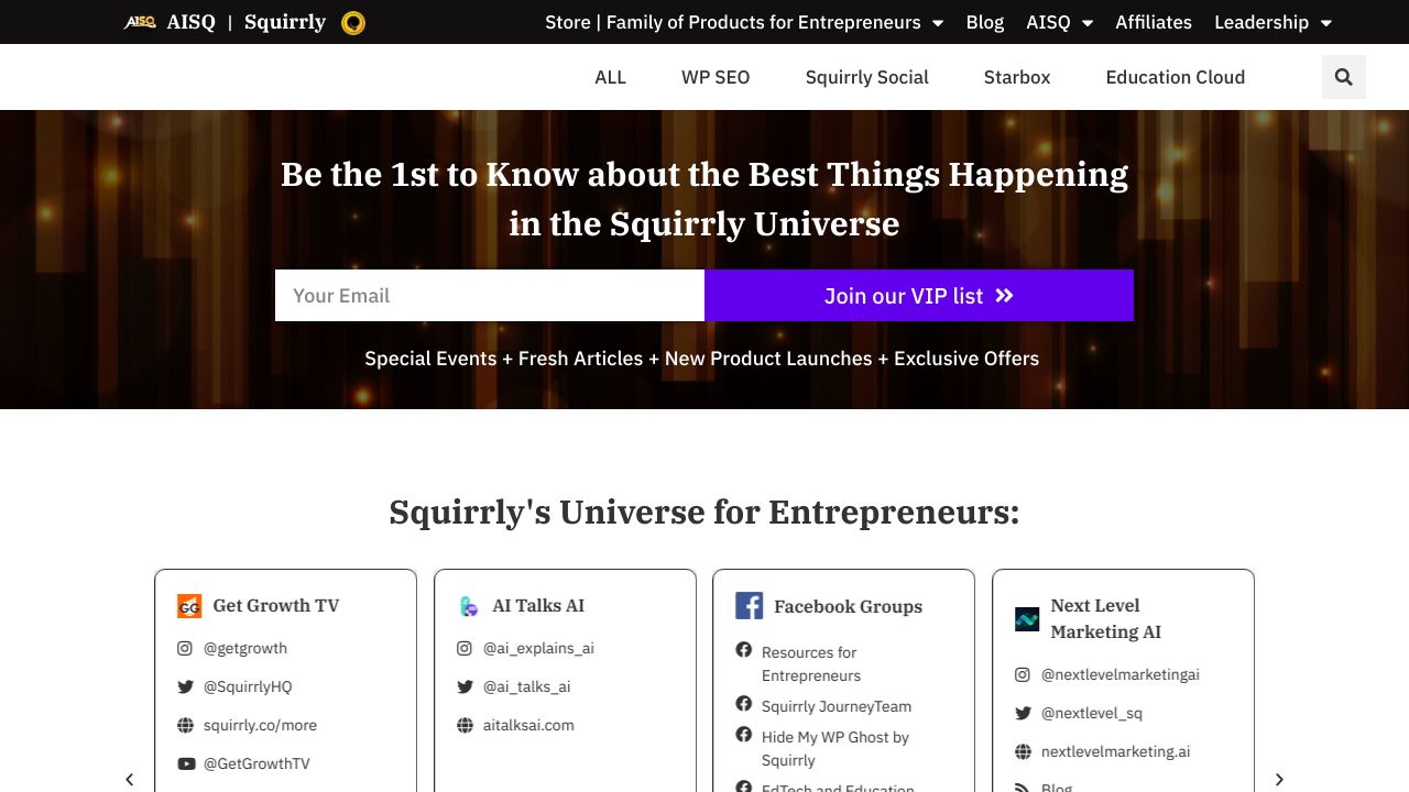 Screenshot of the Squirrly SEO plugin interface, showing AI-powered content optimization suggestions and keyword research tools during writing.