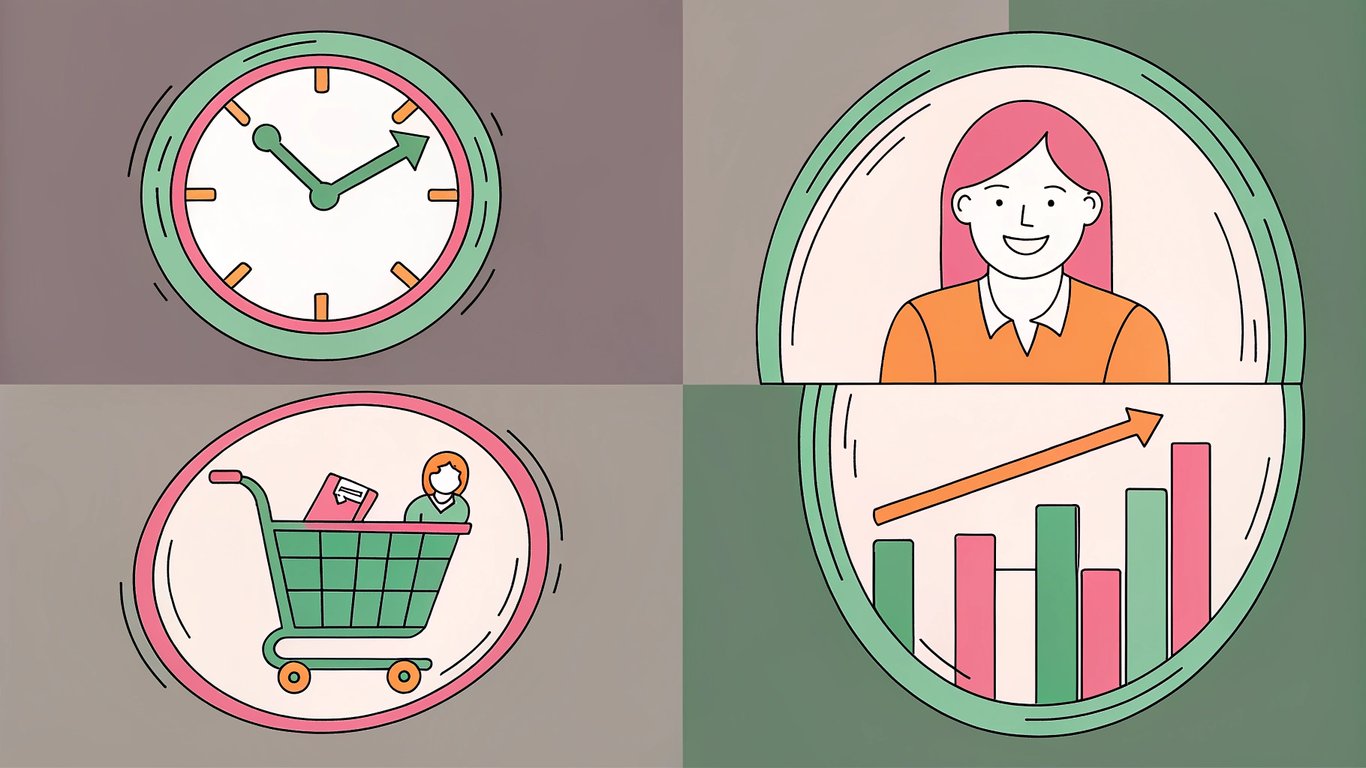 Icons representing increased conversions, customer satisfaction, 24/7 availability, and data insights from live chat.