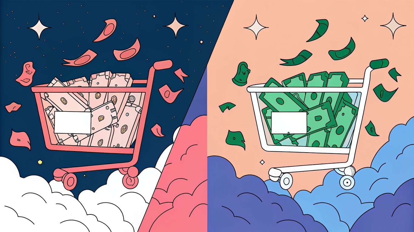 Illustration showing a fast website leading to conversions and a slow website losing money.