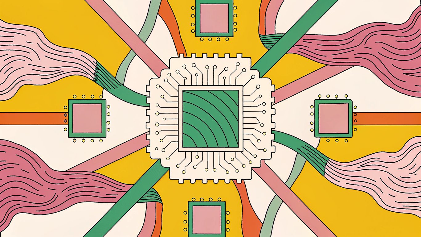 Illustration of Google's algorithms processing various SEO factors like speed and content quality.