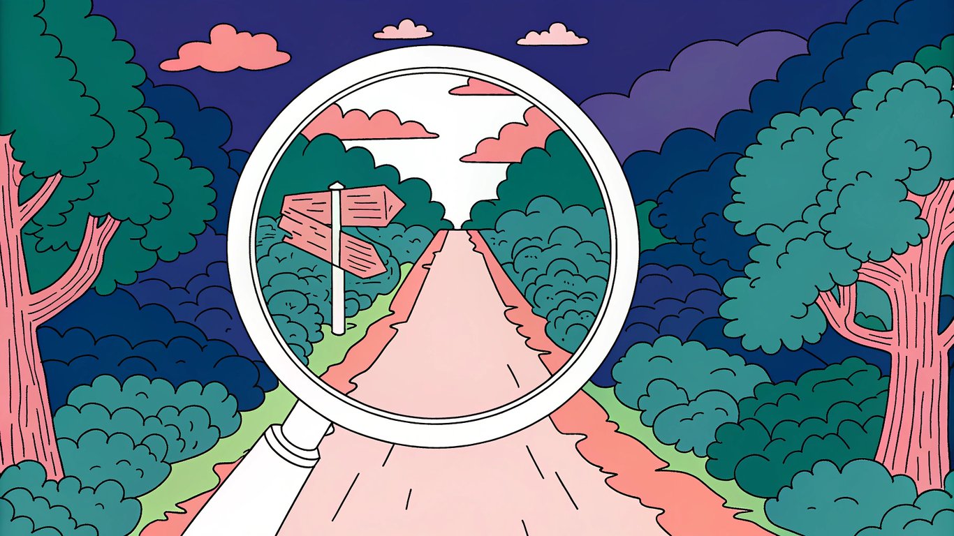 Metaphor for search engine visibility, showing a clear path to a website through a dense online landscape.