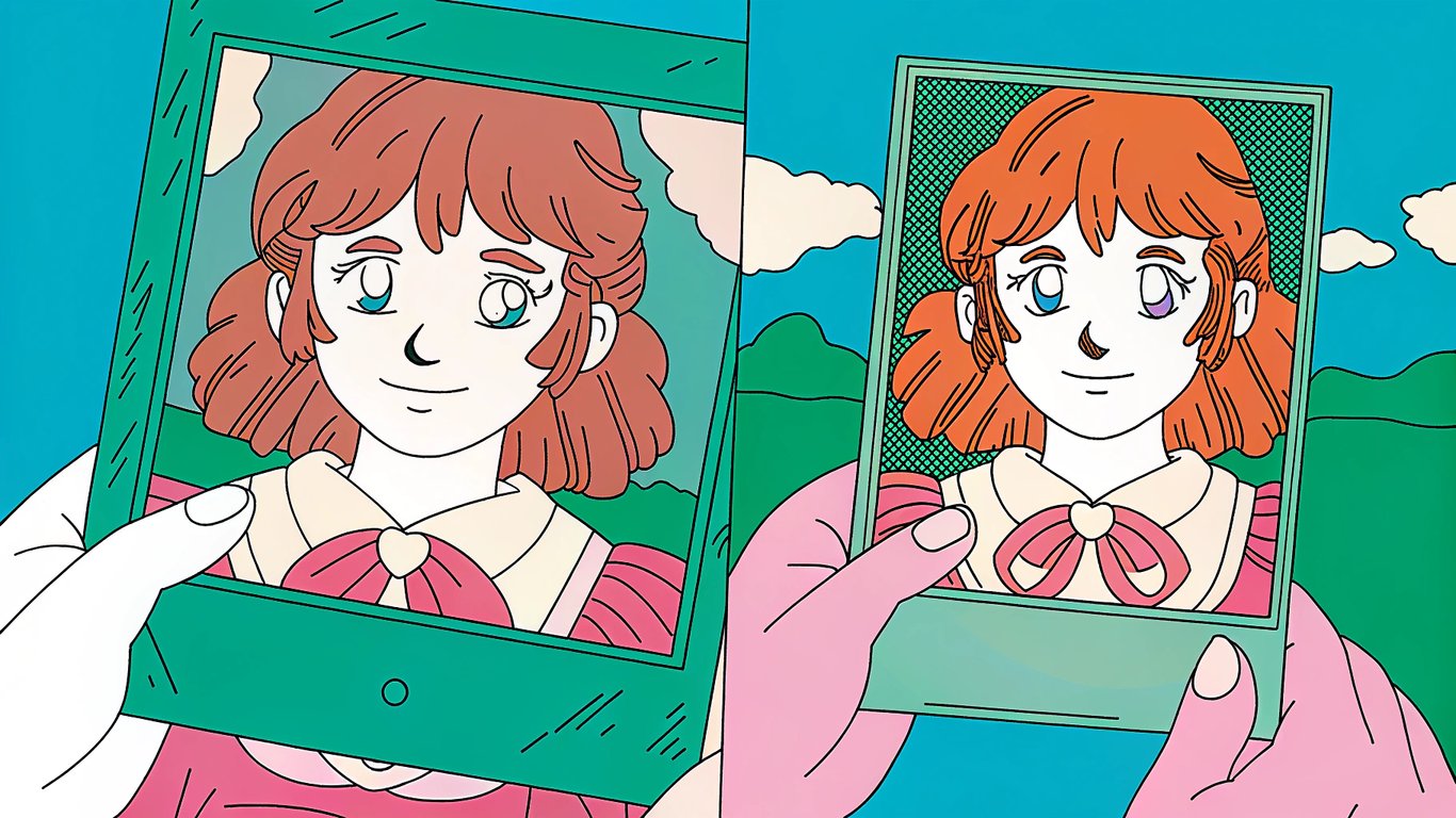 An illustration of a large, low-quality image being compressed into a smaller, high-quality image.