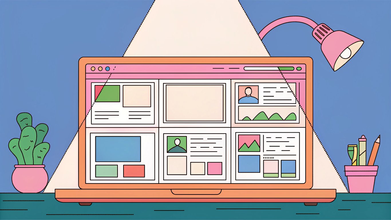 Illustration of a strong digital portfolio showcasing diverse project elements under a spotlight.