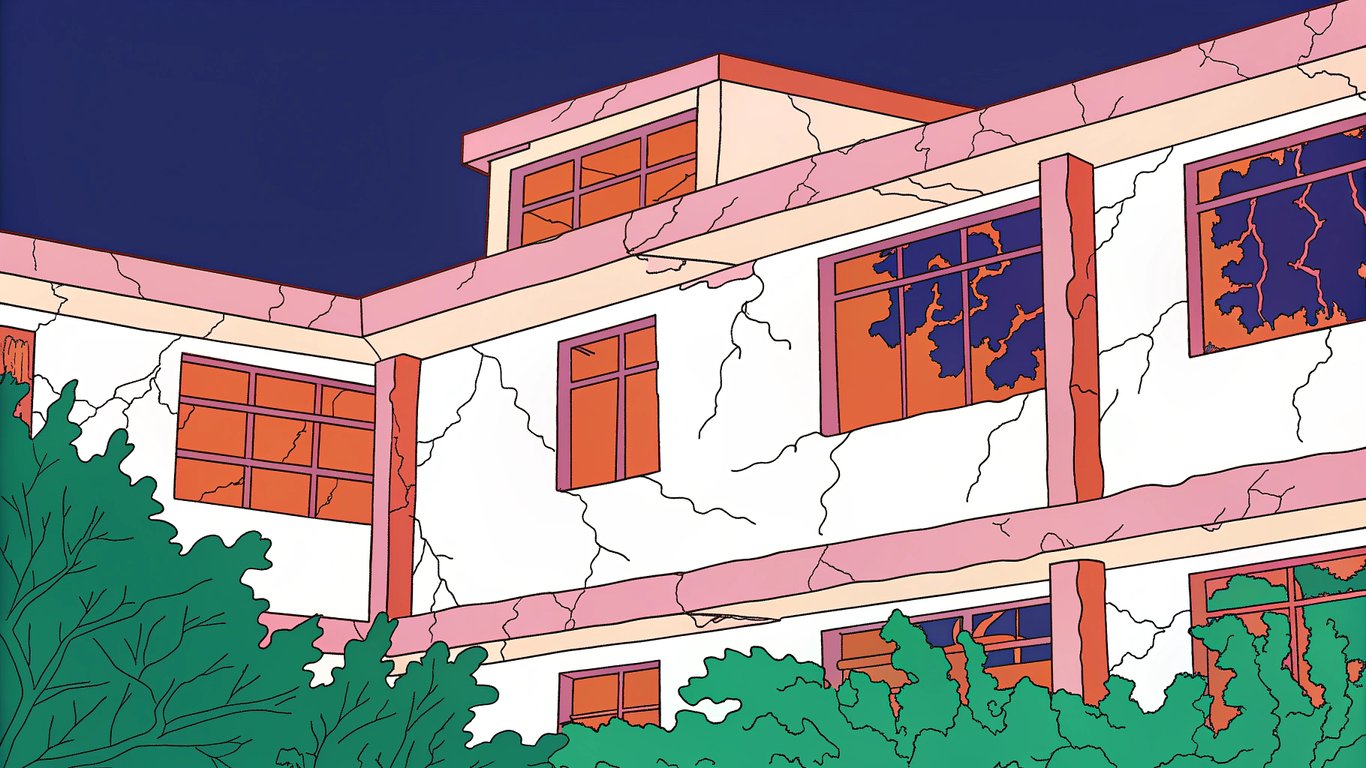 Illustration of a neglected, crumbling building, symbolizing content decay.