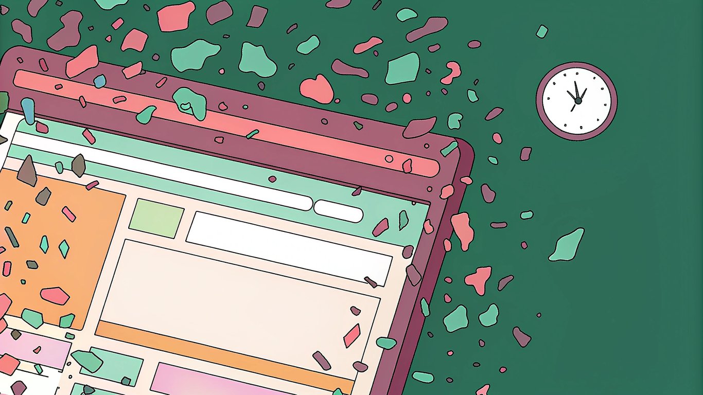 Illustration of a webpage slowly decaying and fading away, symbolizing content decay over time.