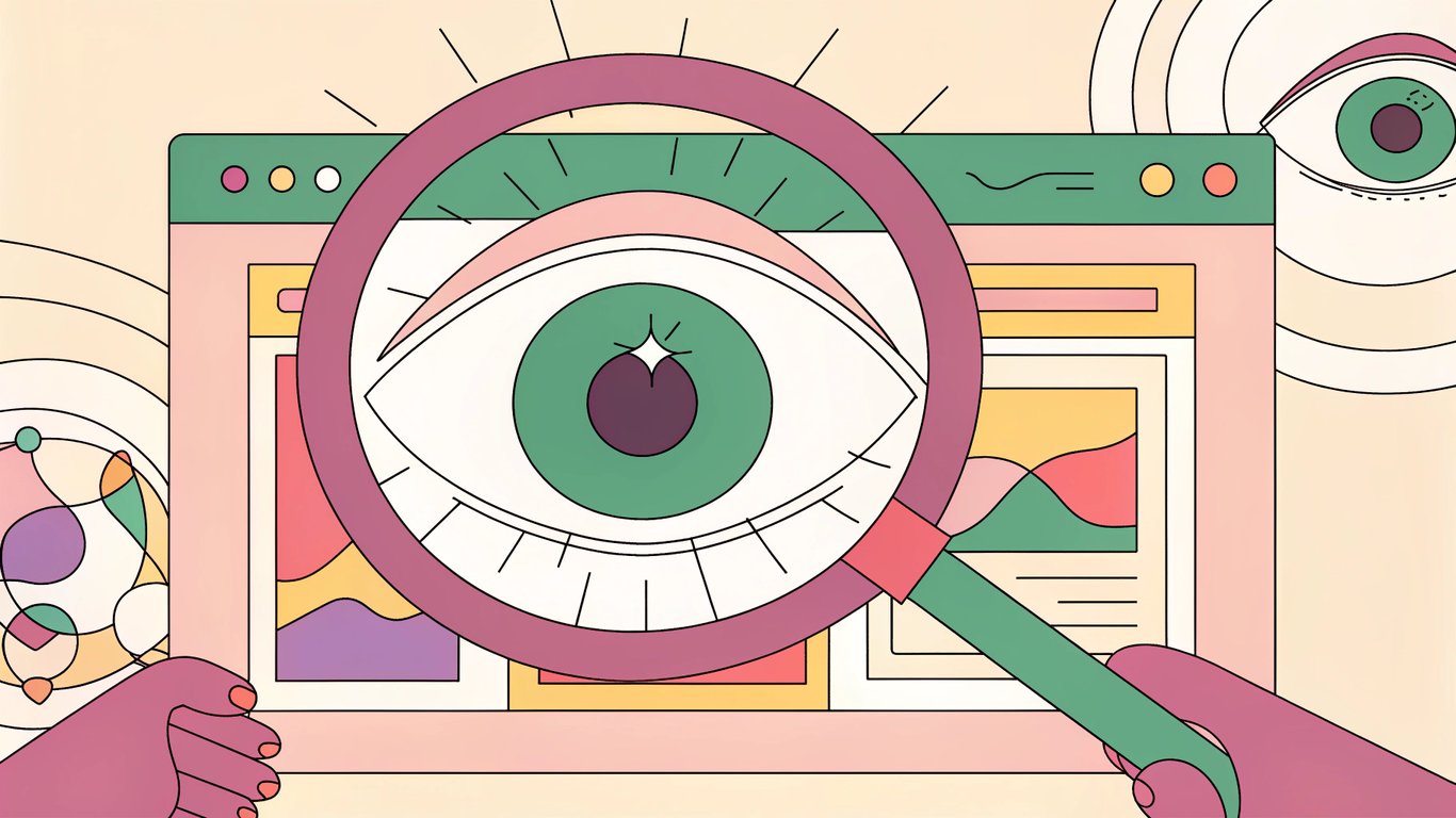 Illustration of a digital eye monitoring a website with network signals, symbolizing the different types of uptime monitoring (HTTP, Ping, Port, Keyword).
