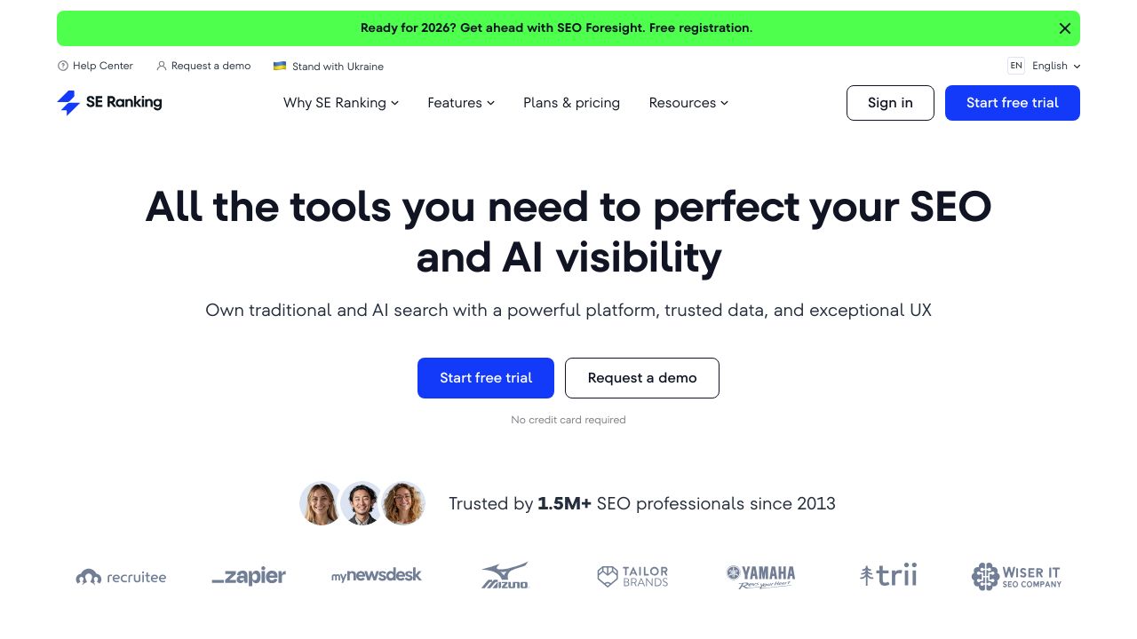 Screenshot of the SE Ranking dashboard, showing various SEO metrics and tools.
