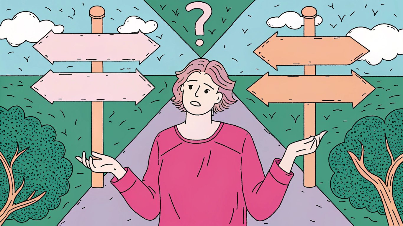 Illustration of a person at a confusing crossroads, symbolizing common hiring mistakes and wrong turns.