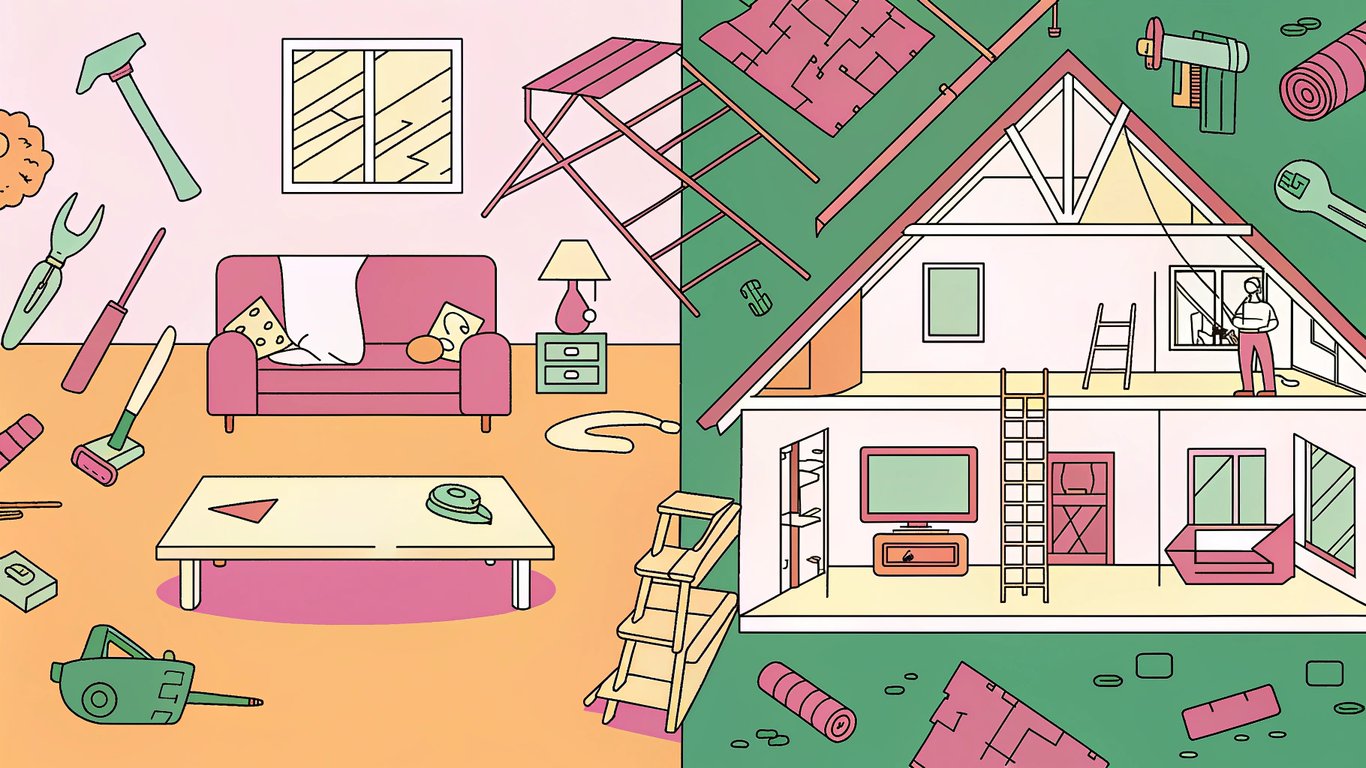 Comparison of a rented apartment versus an owned house, symbolizing WordPress.com versus WordPress.org.