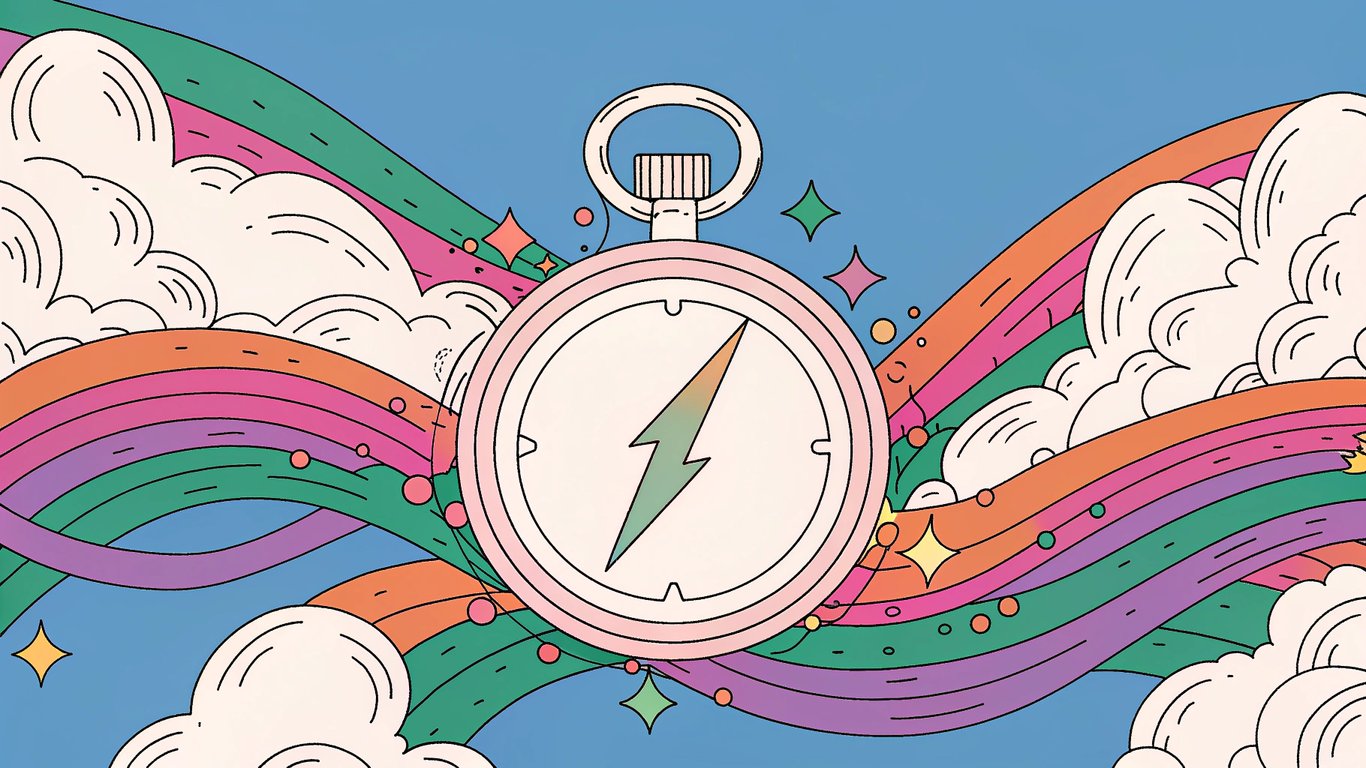 Illustration of a stopwatch with a lightning bolt, symbolizing fast website performance and page speed optimization.