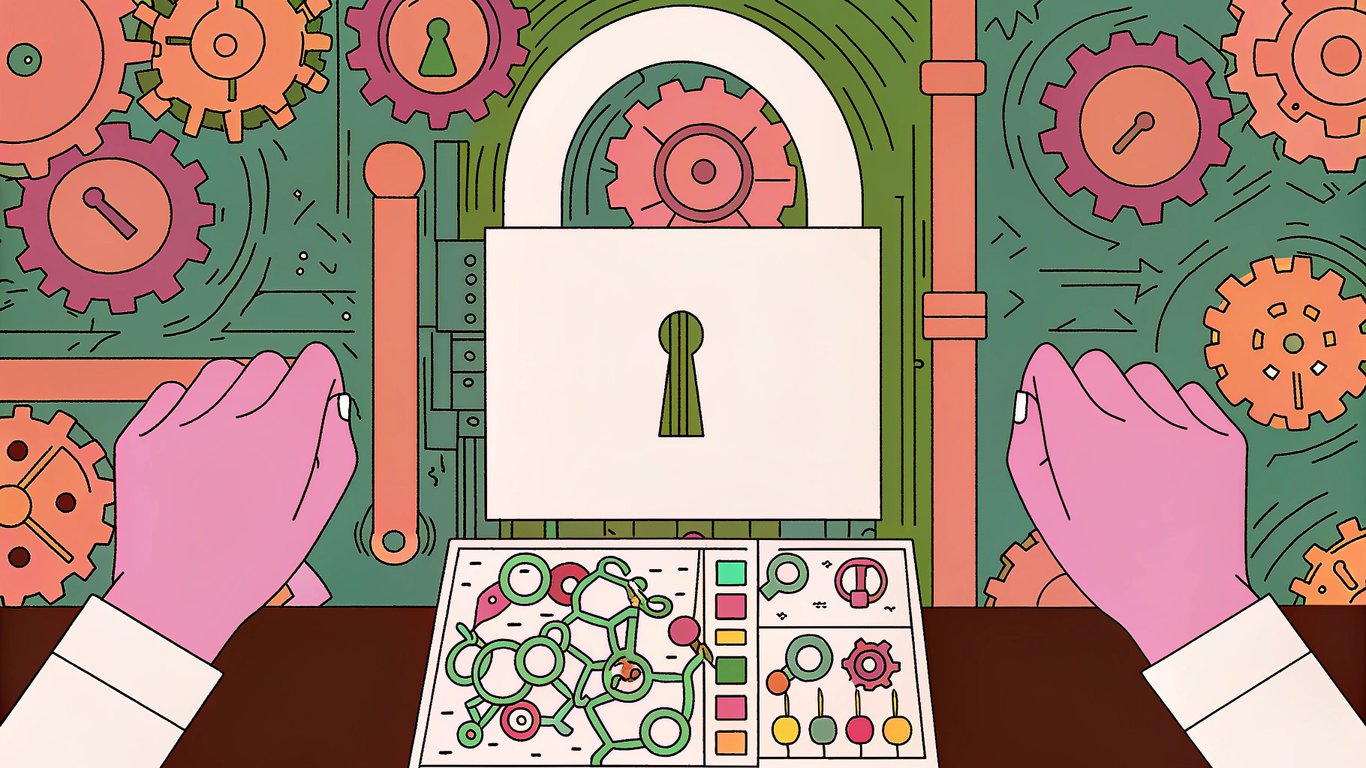 A basic padlock transforming into a more advanced security system with plugin features.