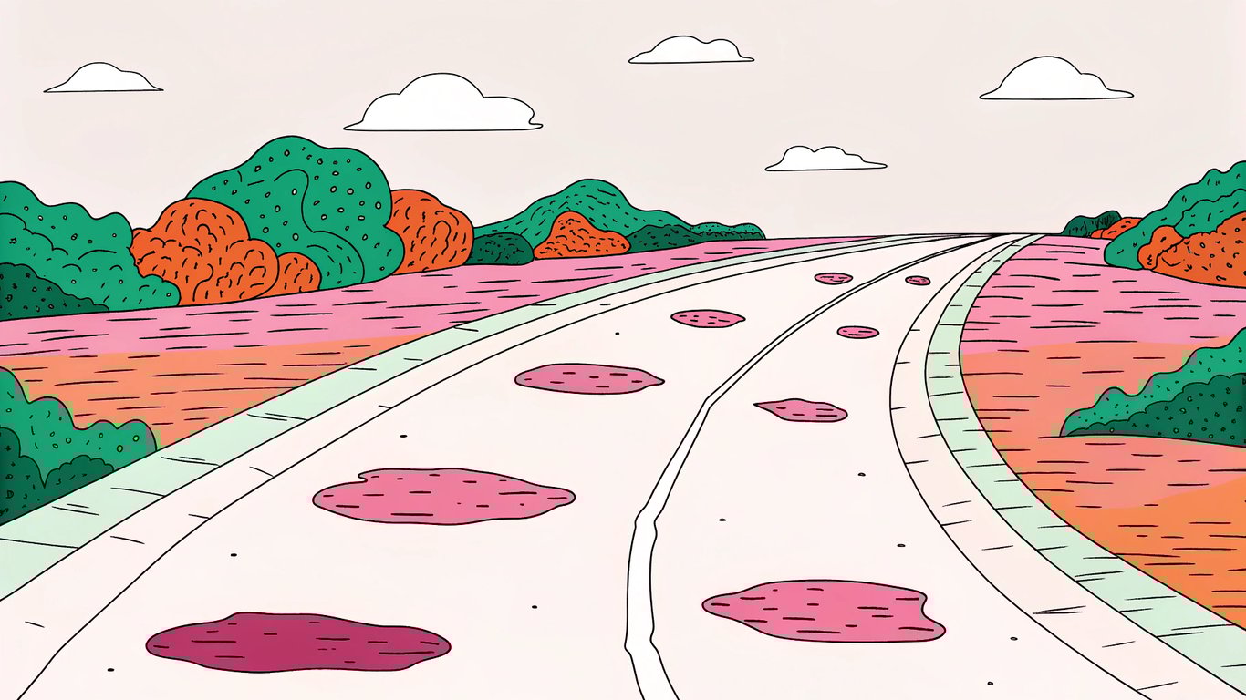 Illustration of a road with potholes, symbolizing content gaps in a strategy.