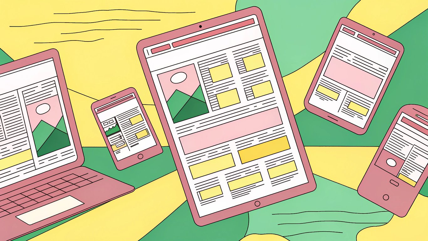 Illustration of a large smartphone at the center, surrounded by smaller desktop and tablet devices, symbolizing mobile-first indexing.