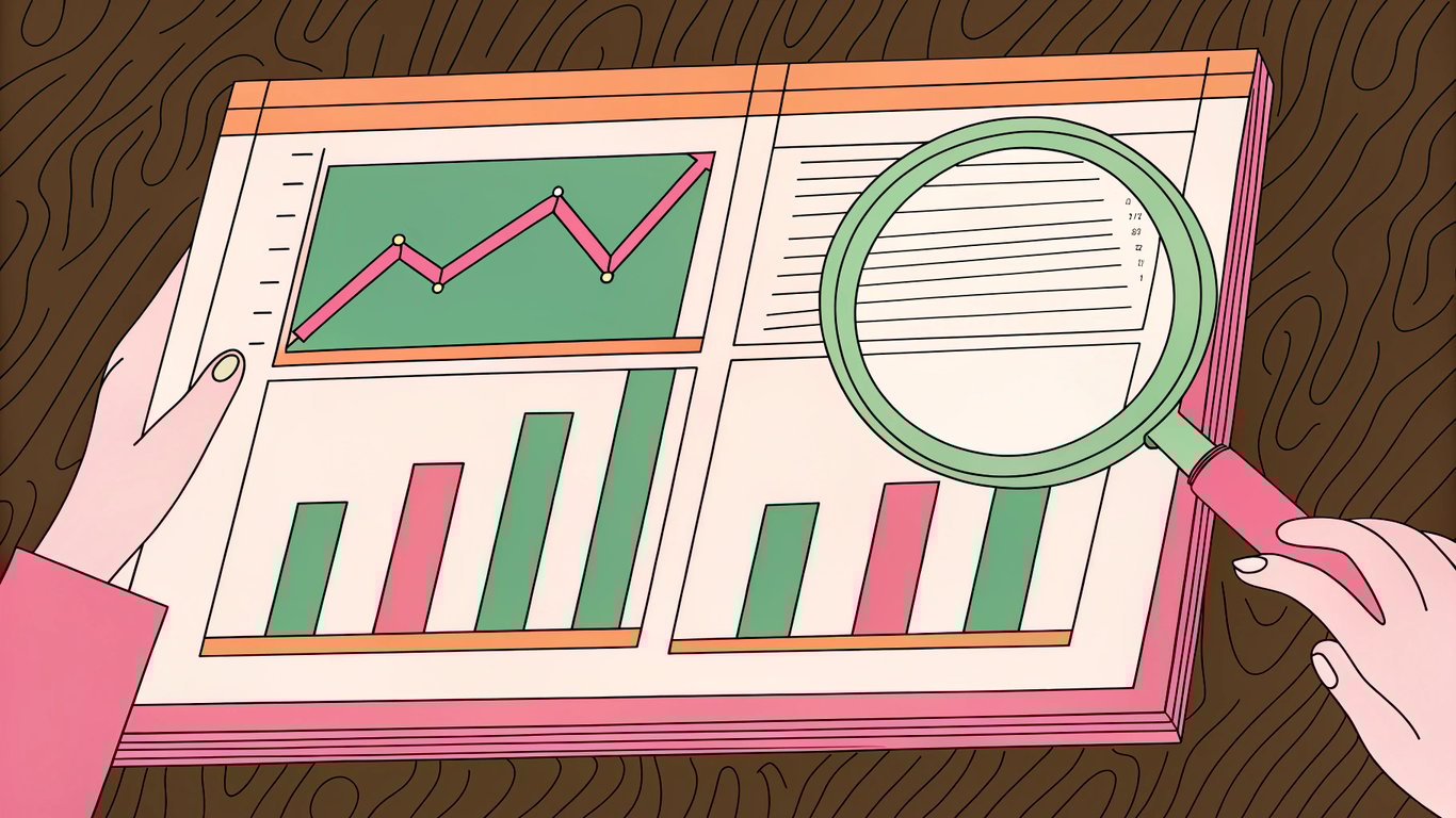 Digital illustration of data charts and graphs showing analytical results.